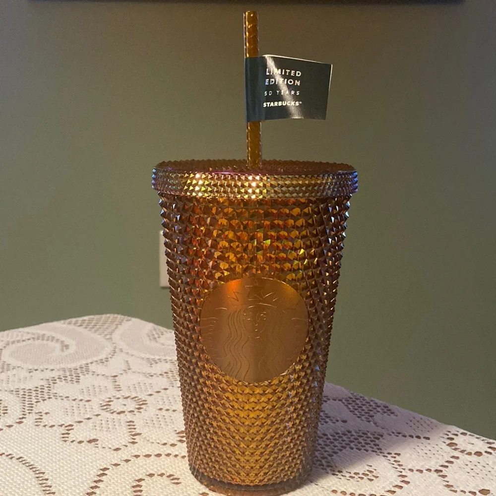 BNWT Starbucks 50th anniversary gold iridescent honeycomb tumbler!